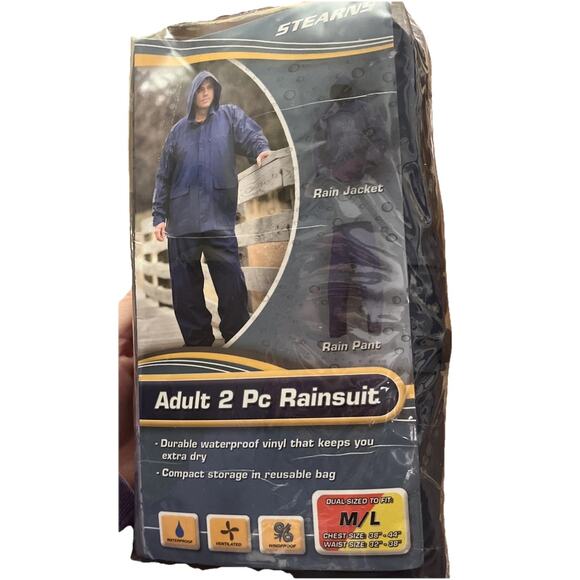 STEARNS ADULT 2 PIECE RAINSUIT MED/LARGE DUAL SIZE BLUE RAIN JACKET & PANTS - Picture 1 of 7